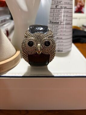 Vintage Owl Statement Cuff Bracelet - Black and Silver